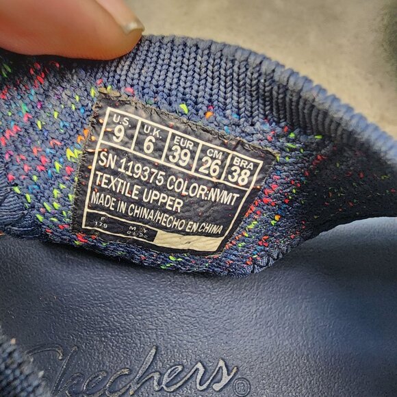 Skechers Womens Size 8 Catchy Wave Arch Fit Navy Rainbow Knit Sandals *GUC* - Picture 10 of 11